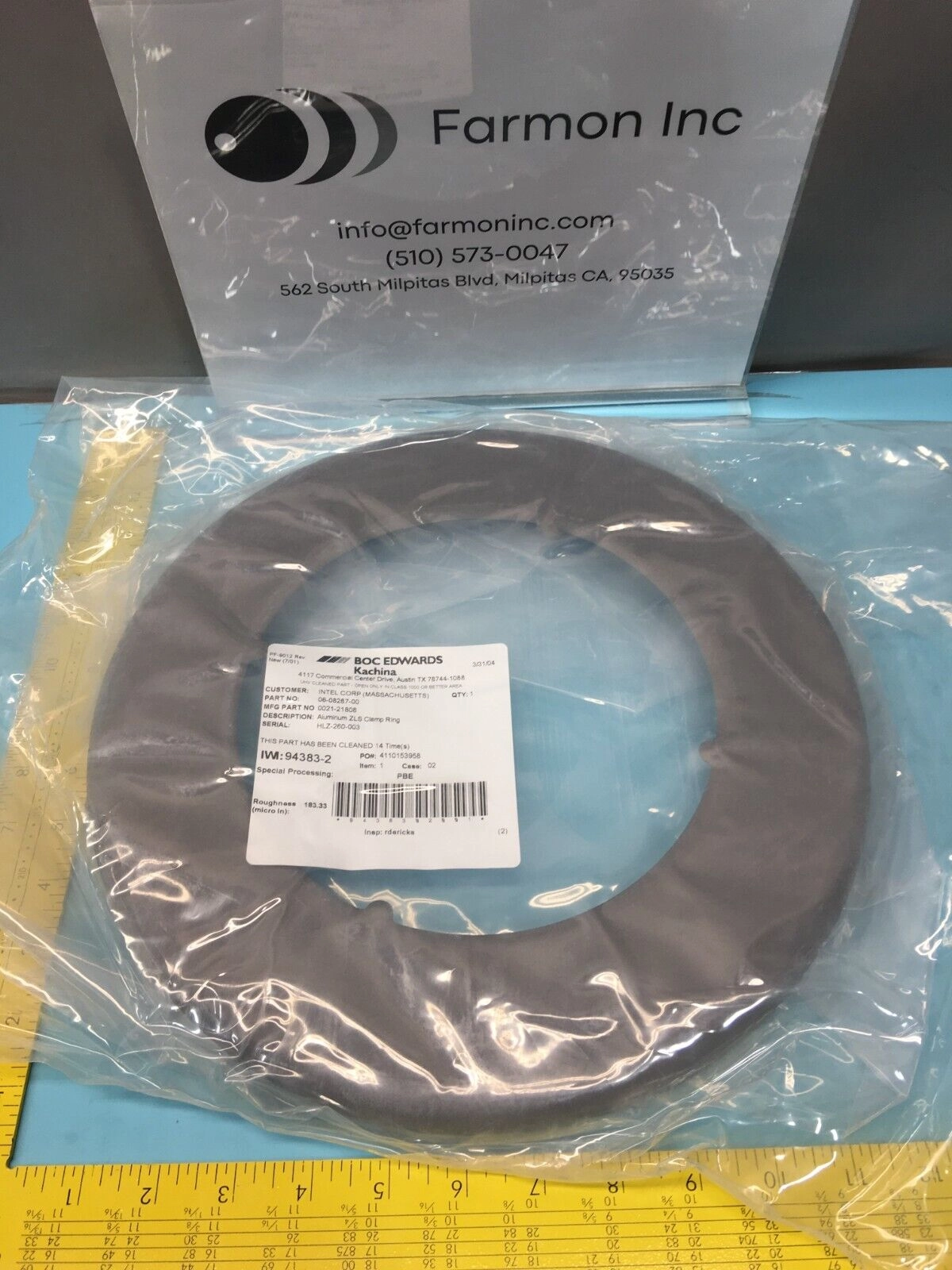 AMAT 0021-21808 Aluminum ZLS Clamp Ring, 8", SNNF, E/E 3.175, 10662ARN, 136549