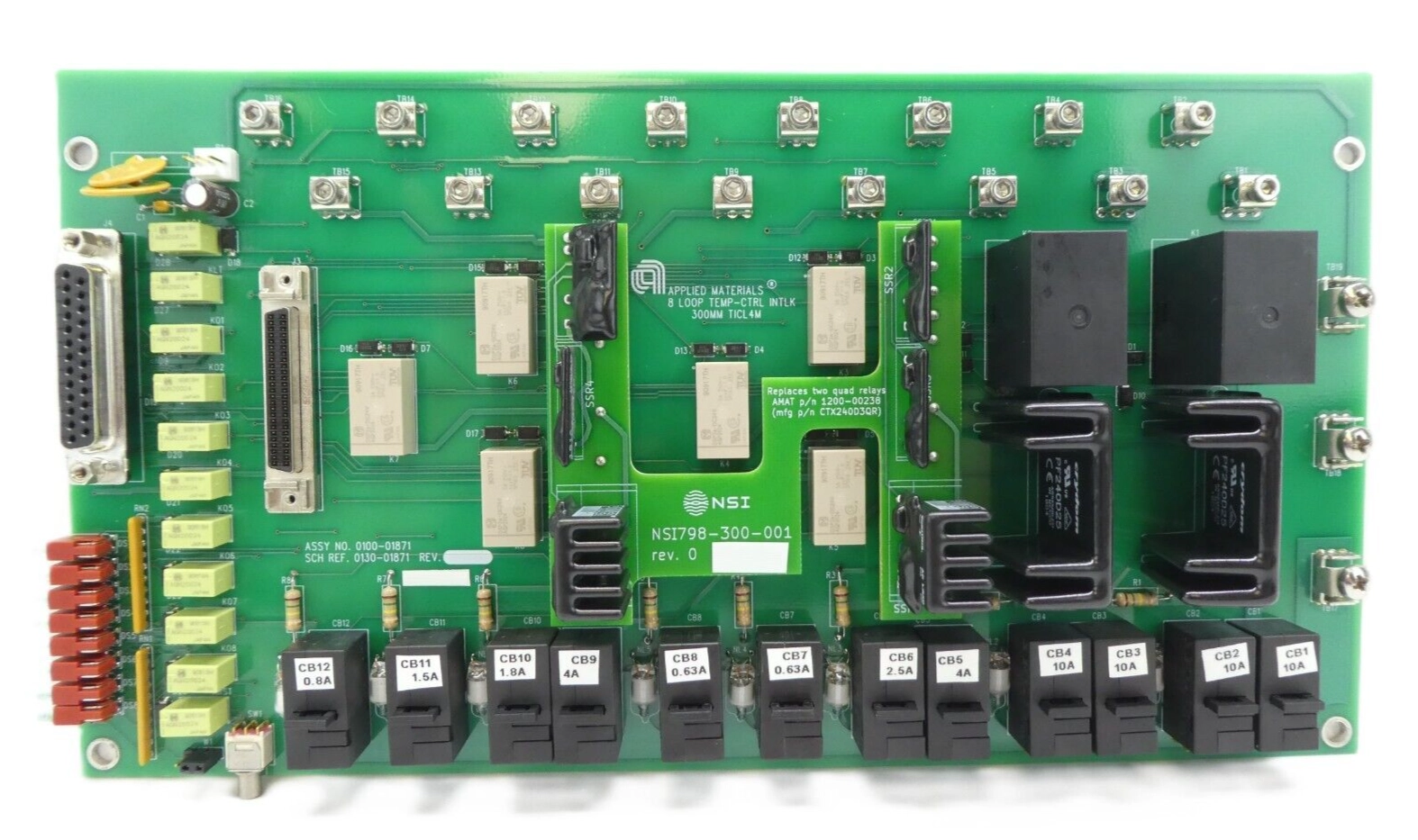 AMAT 0100-01871 8 Loop Temperature Control Interlock PCB 300mm Working Surplus