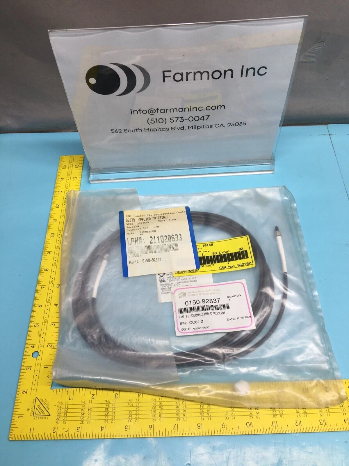 AMAT 0150-92837 F/O, T1, 3250MM, X10A. C. RX/X30H, FIBER OPTIC CABLE, 147066