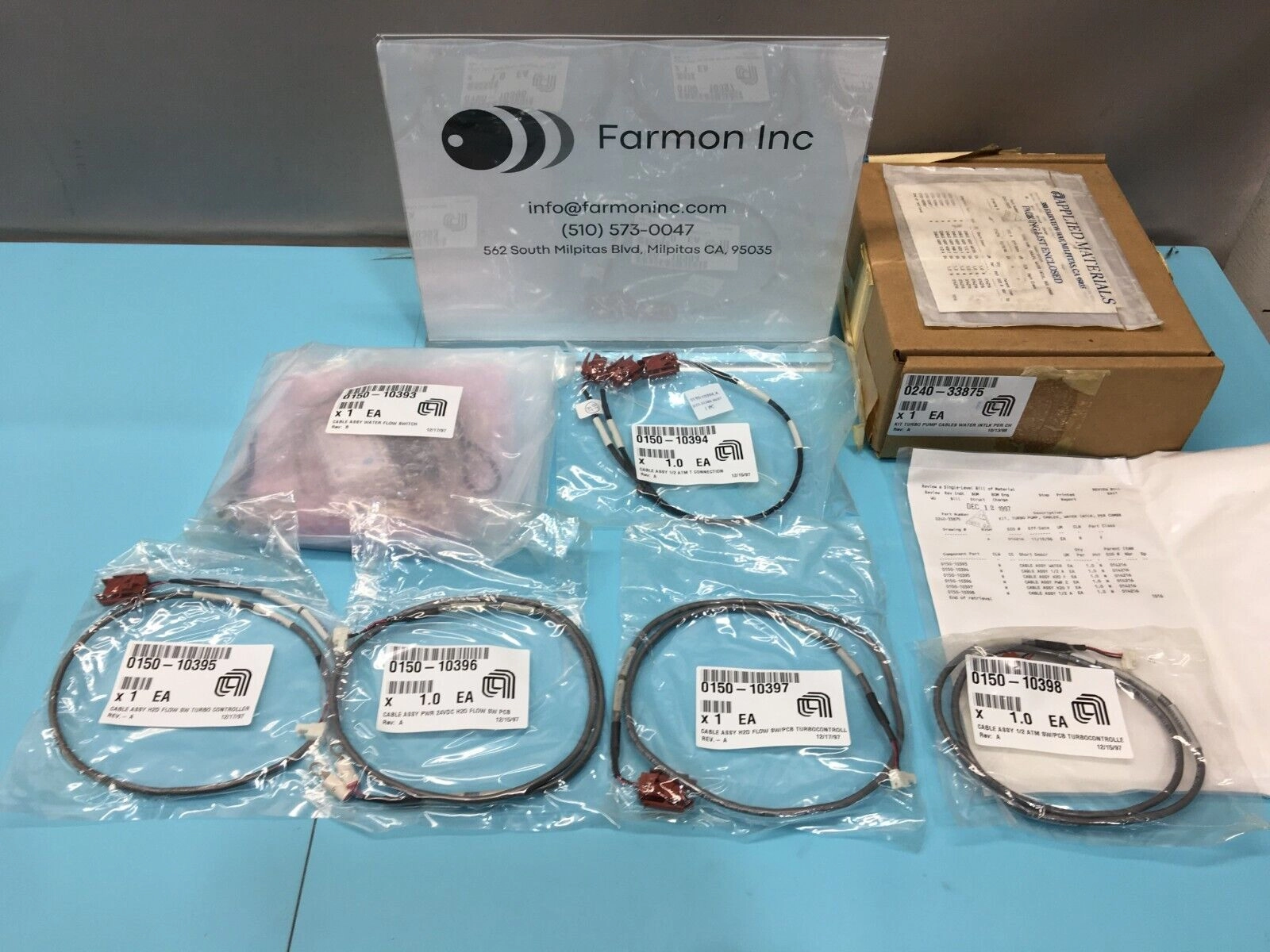 AMAT 0240-33875 KIT,TURBO PUMP,CABLES,WATER INTLK,PER CHAMBER,0150-10394, 156647