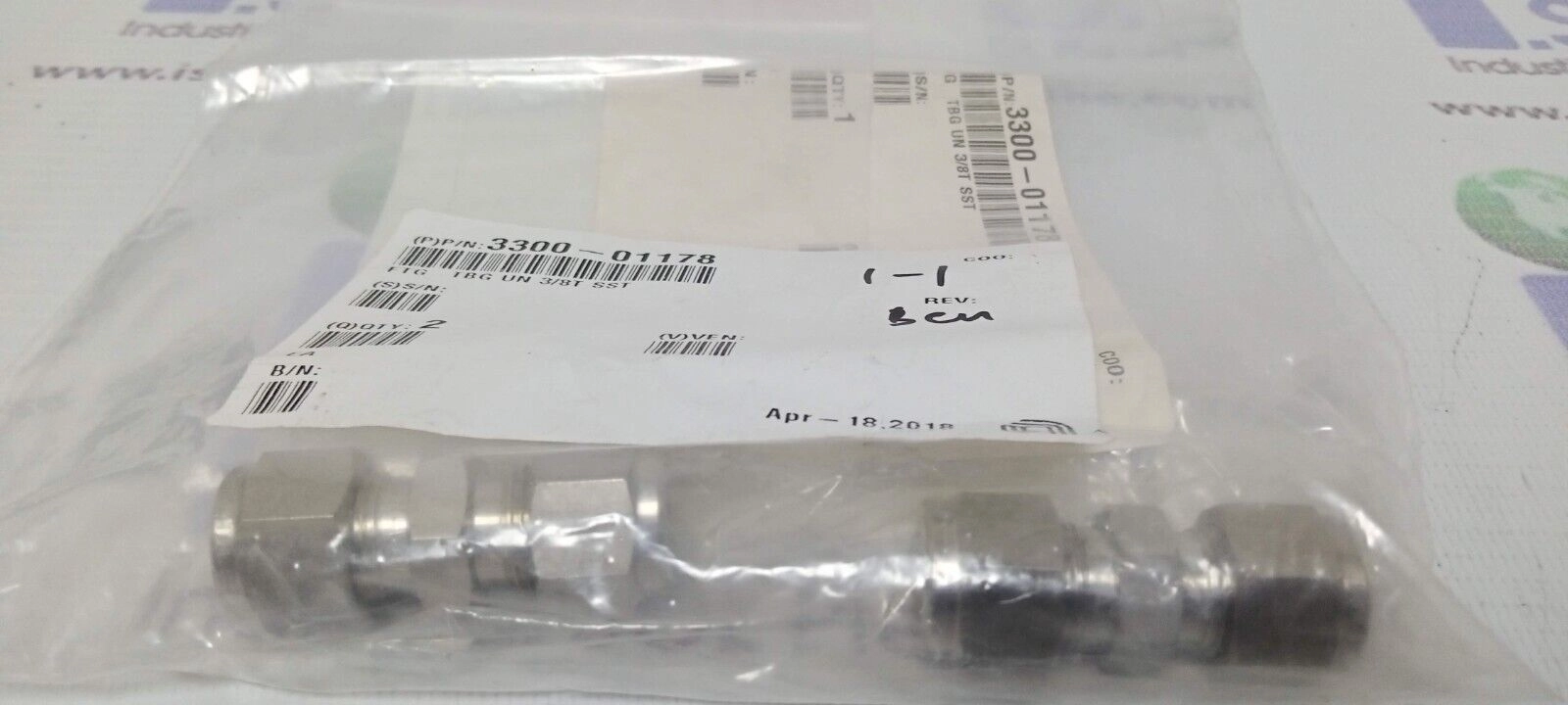 AMAT 3300-01178 FTG TBG UN 3/8T SST Applied Materials Lot of 2 New