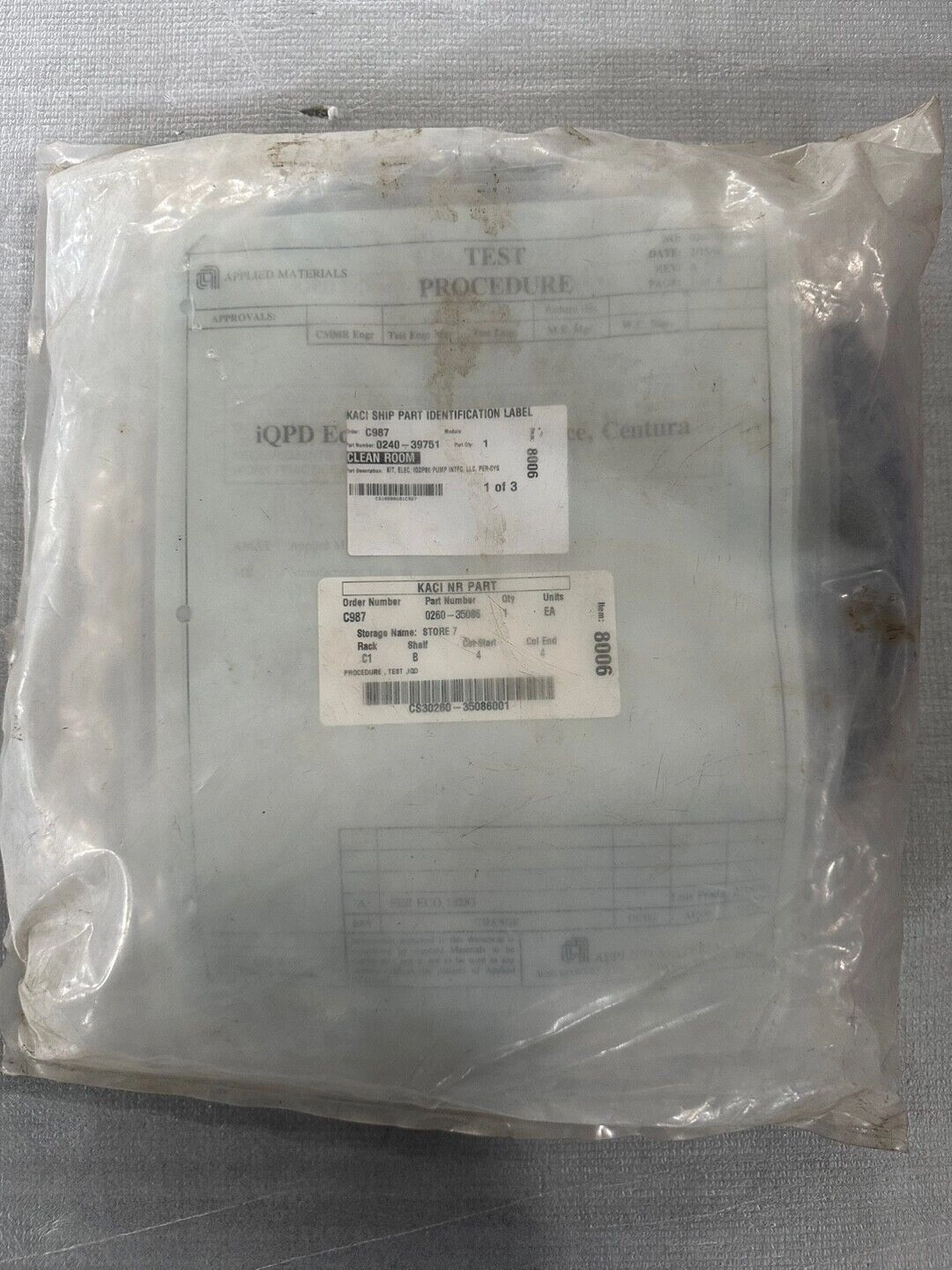 AMAT APPLIED MATERIALS 0240-39751 KIT, ELEC, IQP80 Pump Intfc, Ilc, Per Sys,