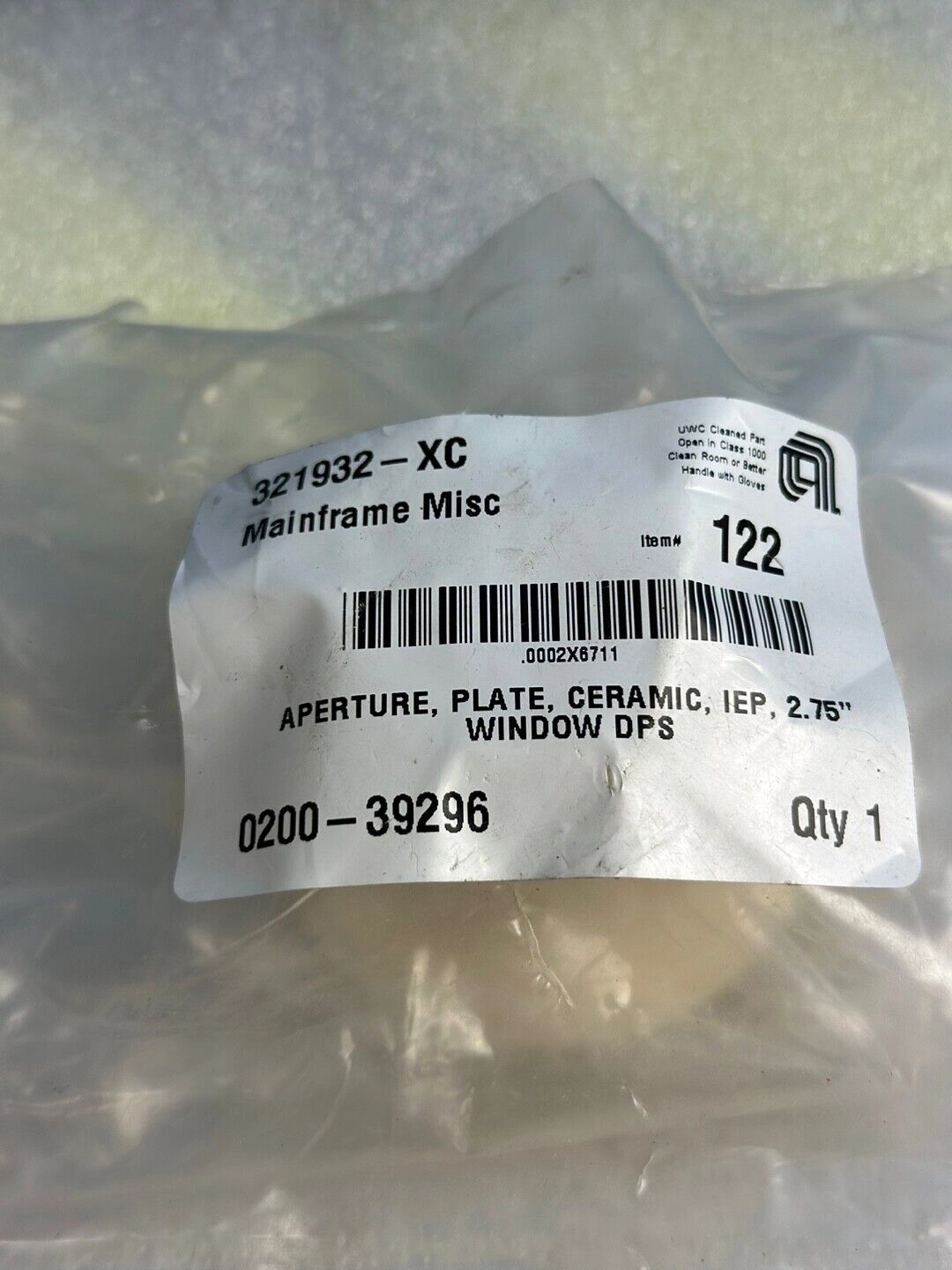 AMAT Applied Materials 0200-39296 APERTURE, PLATE, CERAMIC, IEP, 2.75 WINDOW DPS