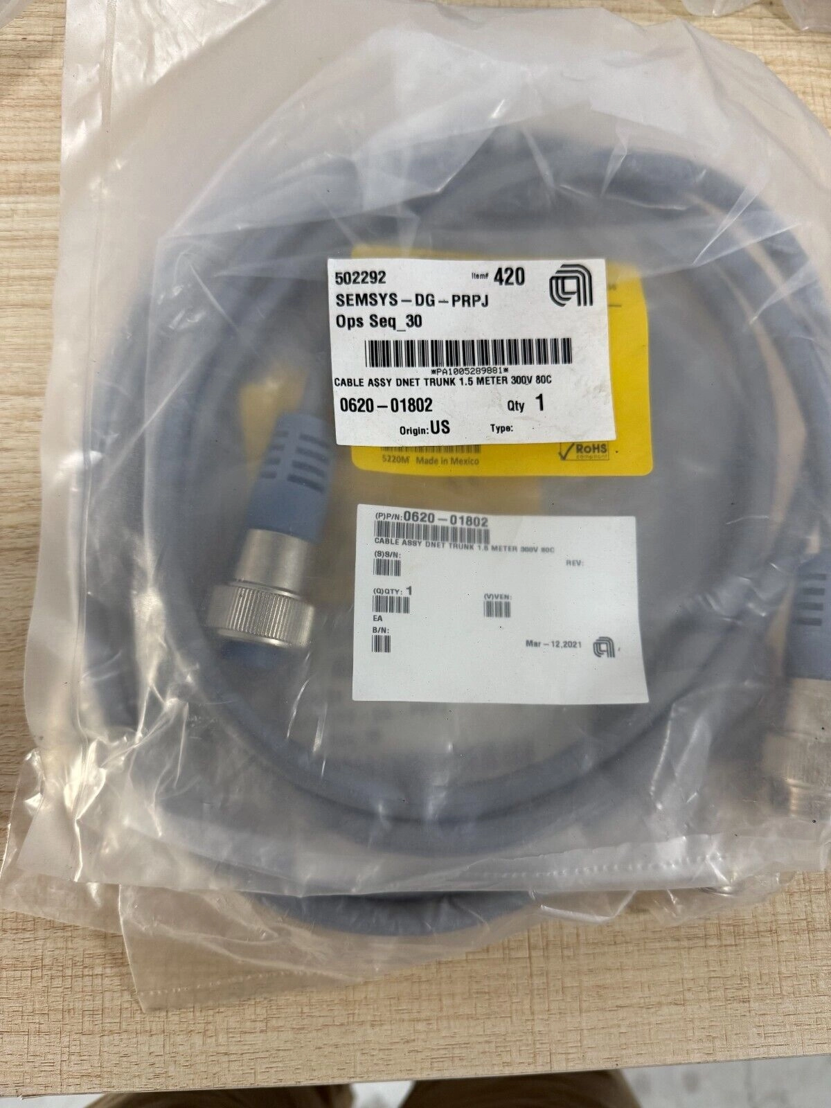 Applied Materials 0620-01802 CABLE ASSY DNET TRUNK 1.5 METER 300V 80C,NEW