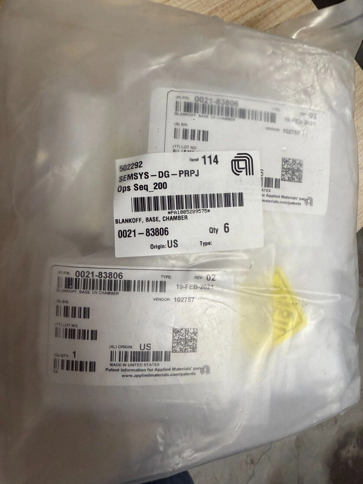 Applied Materials AMAT 0021-83806 BLANKOFF,BASE,CHAMBER,NEW