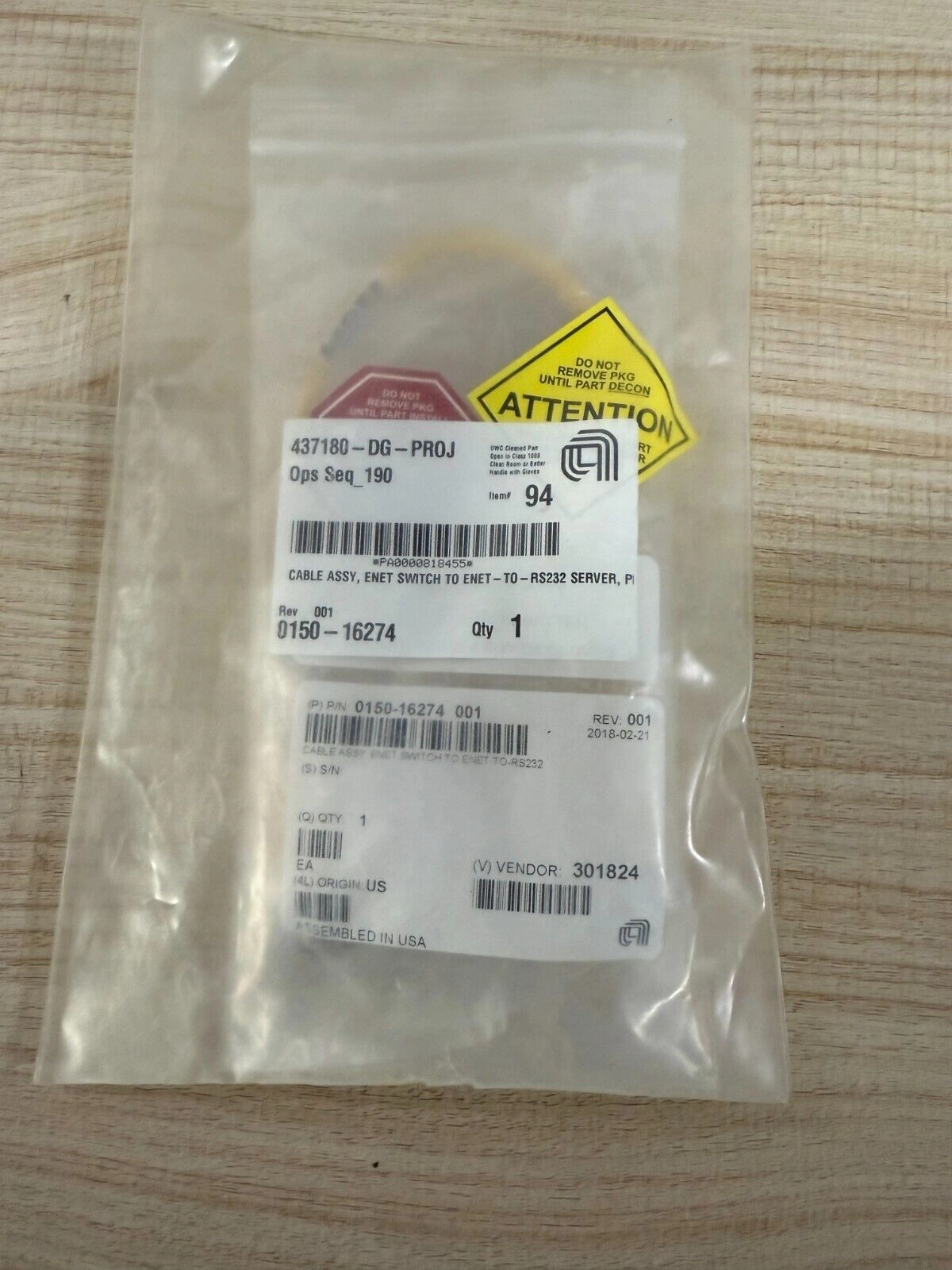 Applied Materials AMAT 0150-16274 CABLE ASSY,ENET SWITCH TO ENET-TO-RS232 SERVER