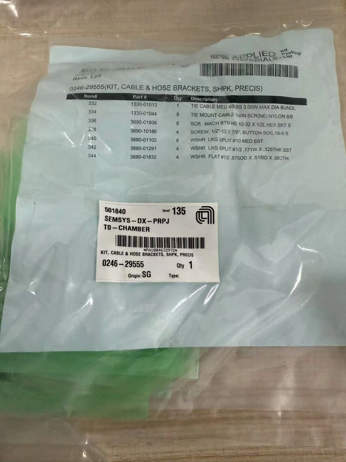 Applied Materials AMAT 0246-29555 KIT,CABLE&HOSE BRACKETS,SHPK,PRECIS,NEW