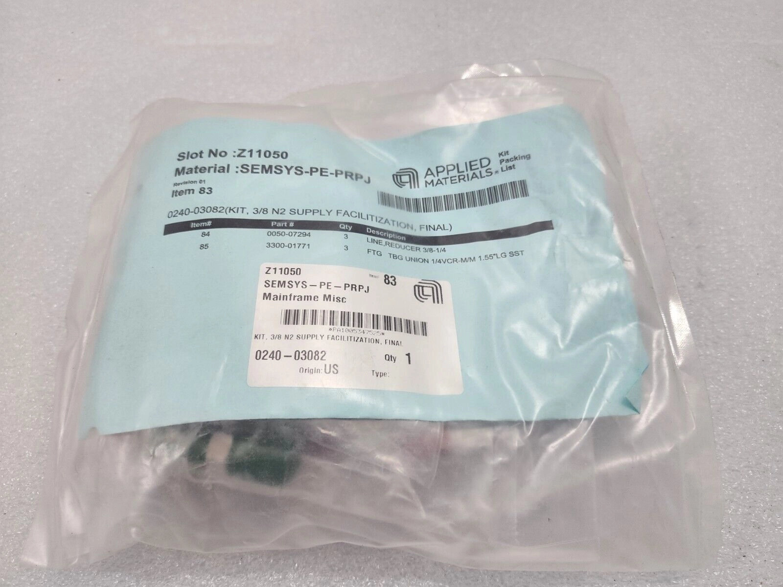 Applied materials 0240-03082 Kit 3/8 N2 SUPPLAY FACILITIZATION FINAL