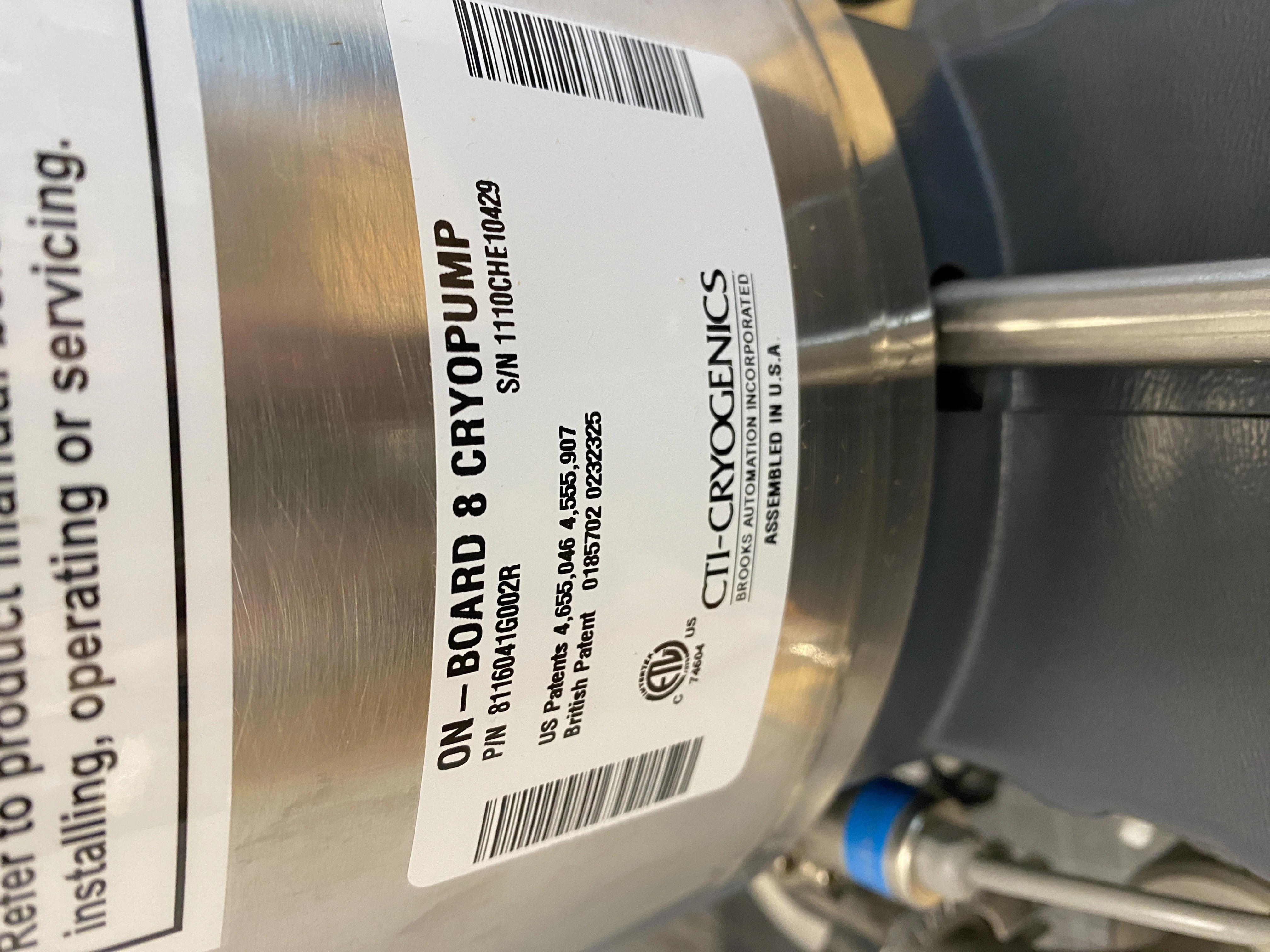 CTI-Cryogenics ON-BOARD 8 Cryopump PN: 8116041G002R