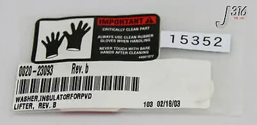 15352 APPLIED MATERIALS WASHER INSULATOR FOR PVD LIFTER (NEW) 0020-23093