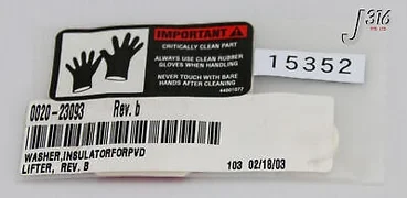 15352 APPLIED MATERIALS WASHER INSULATOR FOR PVD LIFTER (NEW) 0020-23093