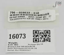 16073 LAM RESEARCH SCREW, FL HD, SLTD, VNT, 6-32X5/8 AL (NEW) 796-028633-010