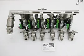 28567 NOVELLUS WATER MANIFOLD W/ X6 PROTEUS 0504SA4 FLOW METER 16-283975-00