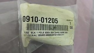 AMAT 0190-01205 Fuse BLK 1 Pole 600V 30A 2AWG Wire MA 406773