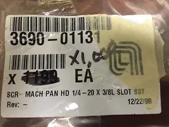 AMAT 3690-01131 SCR MACH PAN HD 1/4-20 x 3/8L SLOT SST