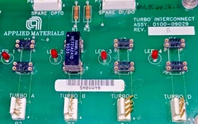 AMAT Turbo Interconnect board. 0100-09029 mounted on an AMAT black metal backing