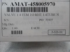 APPLIED MATERIALS AMAT 4580-05970 VALVE 1/4 FEM TO RHT 1/4 TUBE N