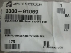 Applied Materials, 3300-91069, Bulkhead 6mm X 1/4PT Female, FESTO
