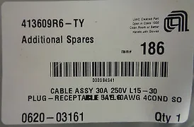 Applied Materials; Cable Assy, 30A 250V L15-30 Plug-Receptacle  0620-03161