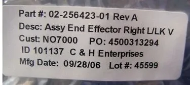 NOVELLUS 02-256423-01 ASSY,END EFFECTOR,R L/LK,VCTR