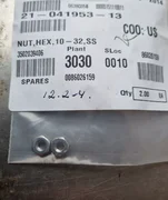 NOVELLUS 21-041953-13 Nut, hex, 10-32, SS 2/PK (r4s2.7b10)