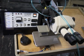 HyBond 616B-005 Ultrasonic Peg Bonder with dual foot pedals and nikon smz-B