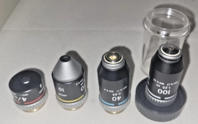 Nikon 4x 10x 40x 100x Microscope Objective Lot (4, 10, & 100 are NEW) RMS 20.3mm